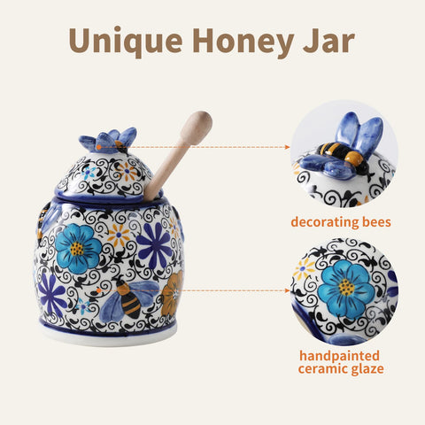 ZOOBEE honey jar with dipper on kitchen counter for mess-free serving