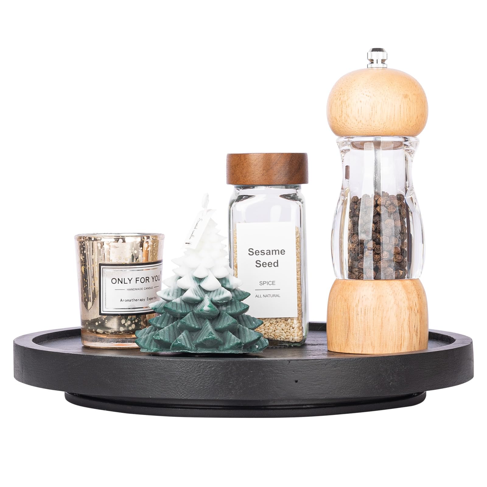Zoocatia Wood Lazy Susan condiments organizer keeps bottles at hand.