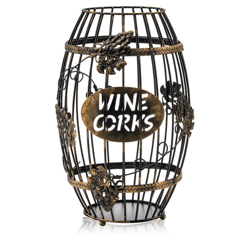 ZOOFOX barrel cork holder metal closeup, showing sturdy construction for durable cork storage.