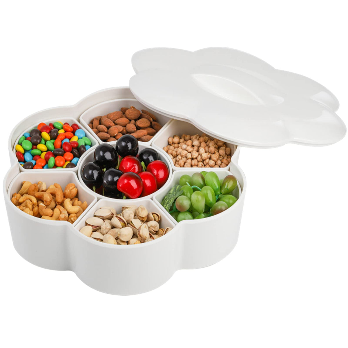 ZOOFOX divided serving dish with lid keeps snacks fresh and dust-free.