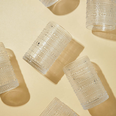 ZOOFOX embossed-design glassware ideal for showcasing drinks with style.