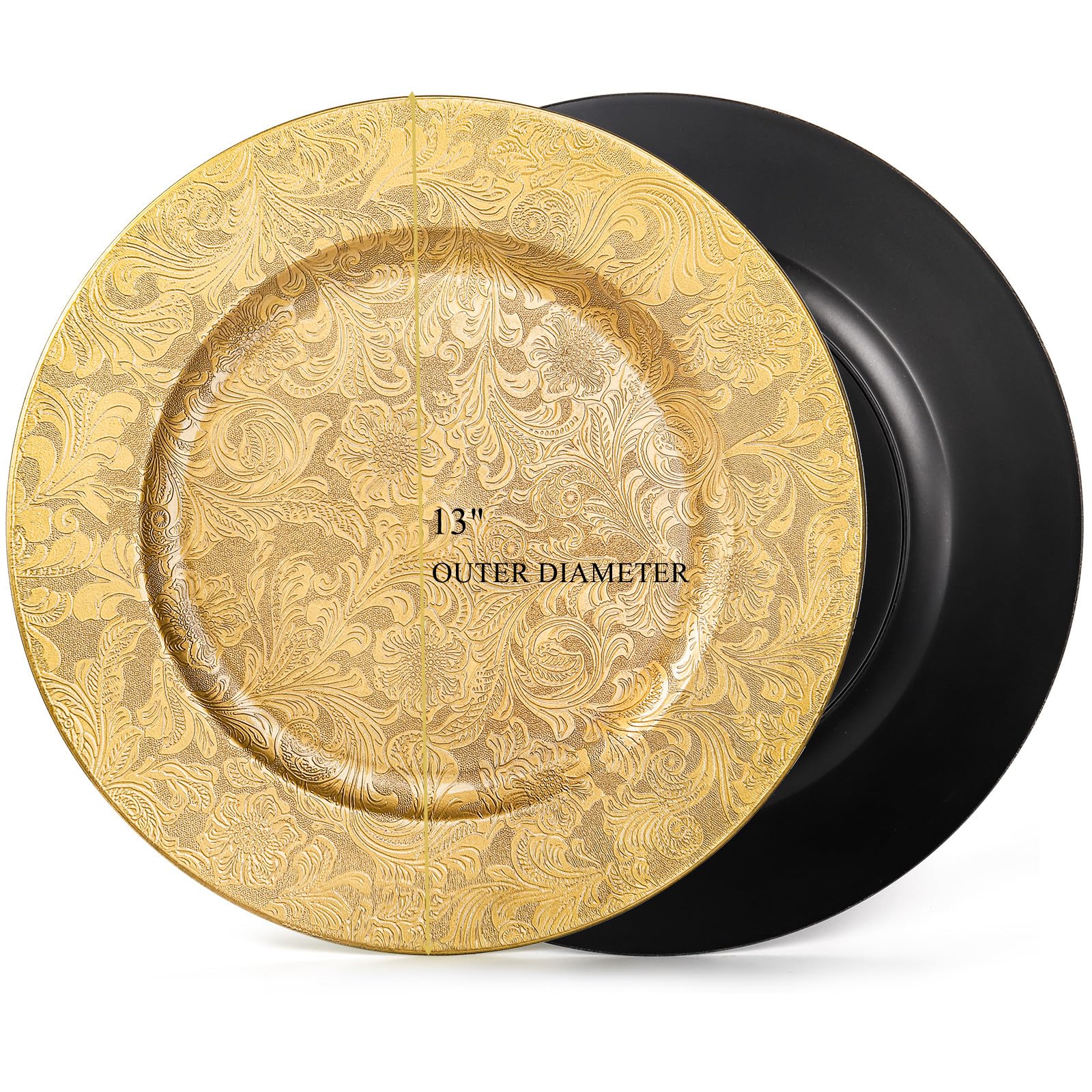ZOOFOX 12-pack floral gold chargers add vintage charm to celebrations.