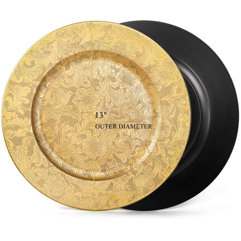 ZOOFOX 12-pack floral gold chargers add vintage charm to celebrations.
