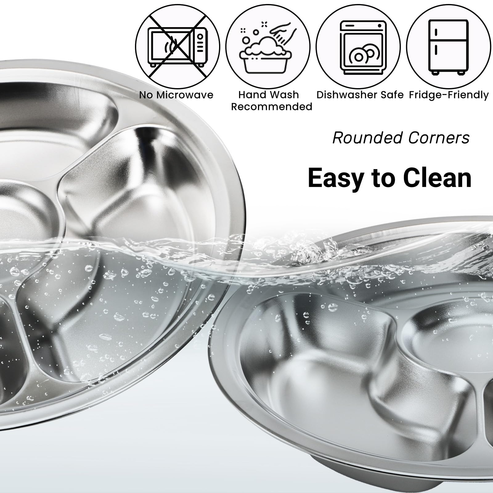 ZOOFOX round serving platter with smooth edge, food-grade stainless steel.