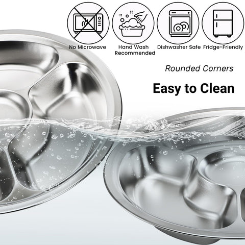 ZOOFOX round serving platter with smooth edge, food-grade stainless steel.