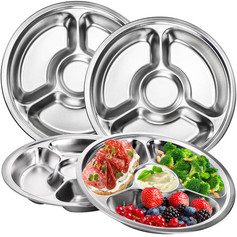 ZOOFOX 10-inch round divided plate with four sections for balanced meals.
