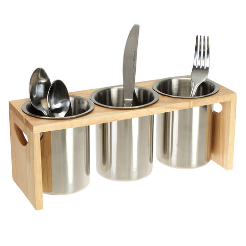 ZOOFOX silverware holder with wood base on a kitchen counter for organized storage.