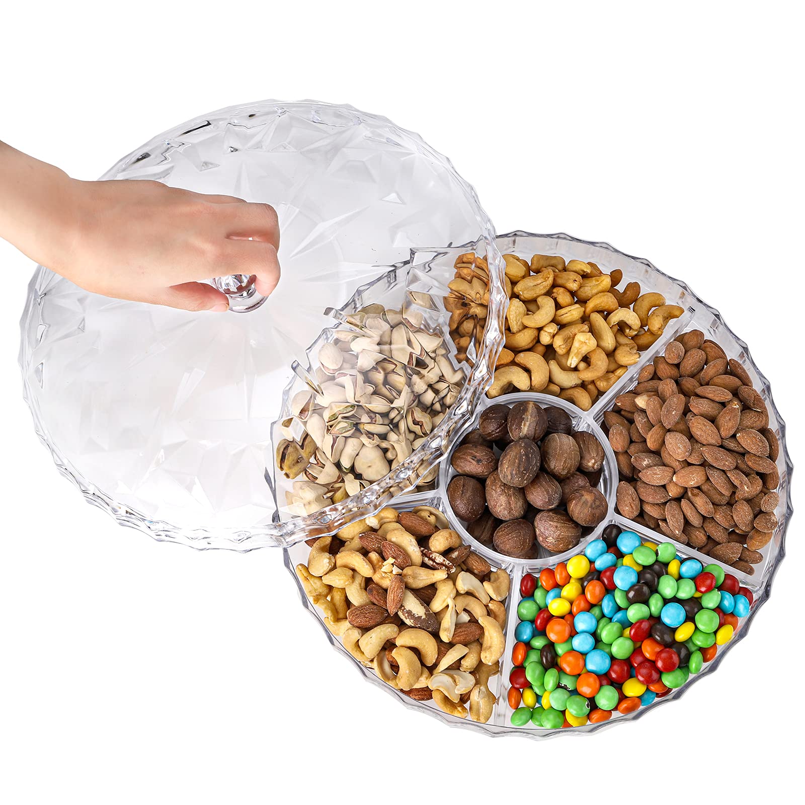 ZOOFOX snack tray stores nuts, fruits, and candies for versatile serving.
