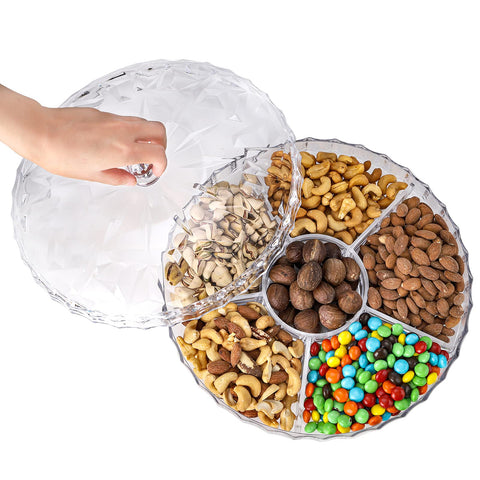 ZOOFOX snack tray stores nuts, fruits, and candies for versatile serving.