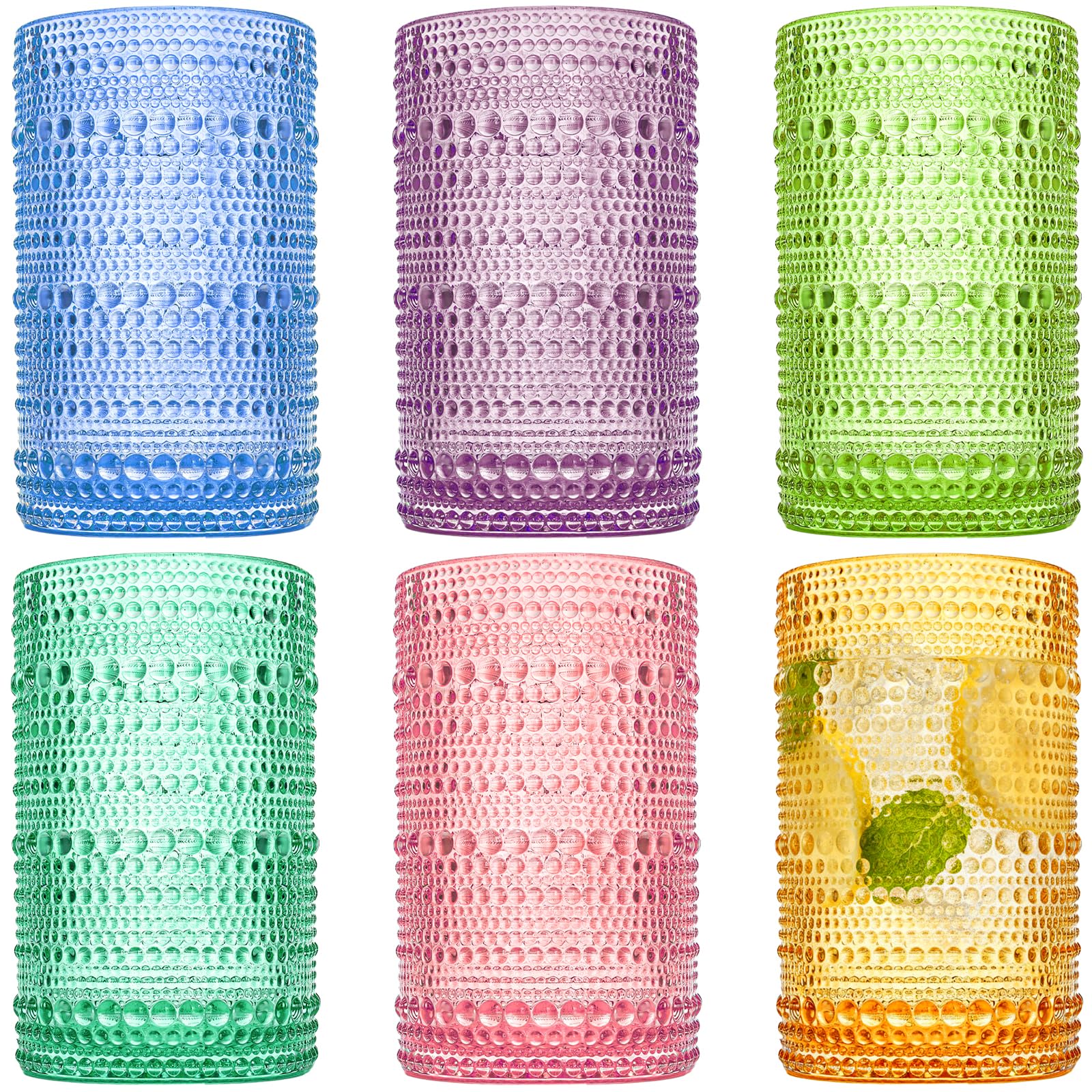 ZOOFOX vintage hobnail glasses with embossed pattern for water and everyday use