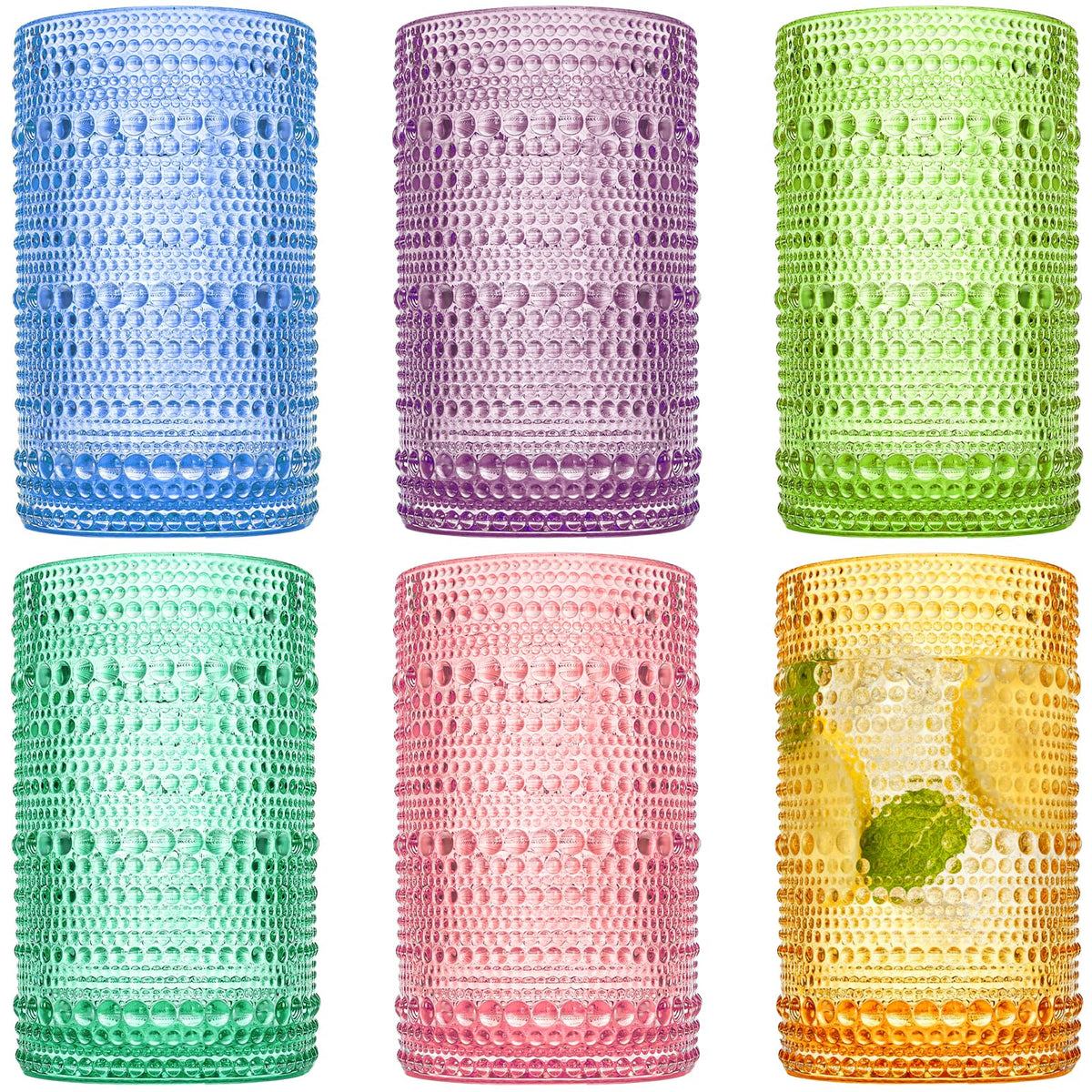 ZOOFOX vintage hobnail glasses with embossed pattern for water and everyday use