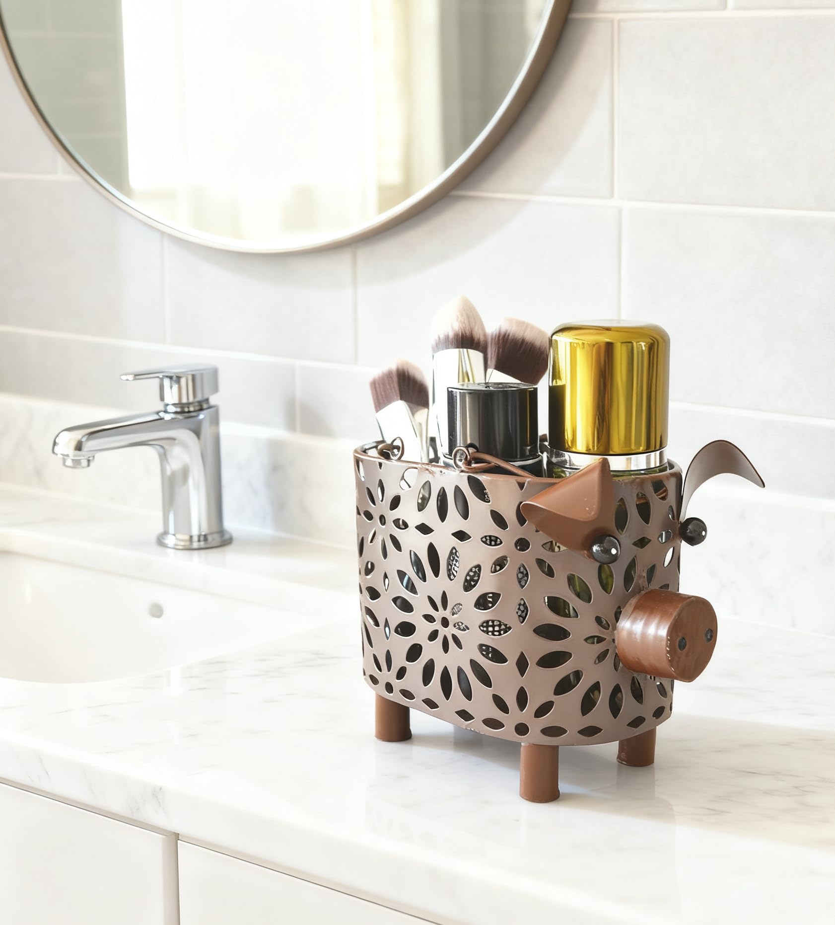 Zoreal hollow-out textured metal basket for versatile storage and display.