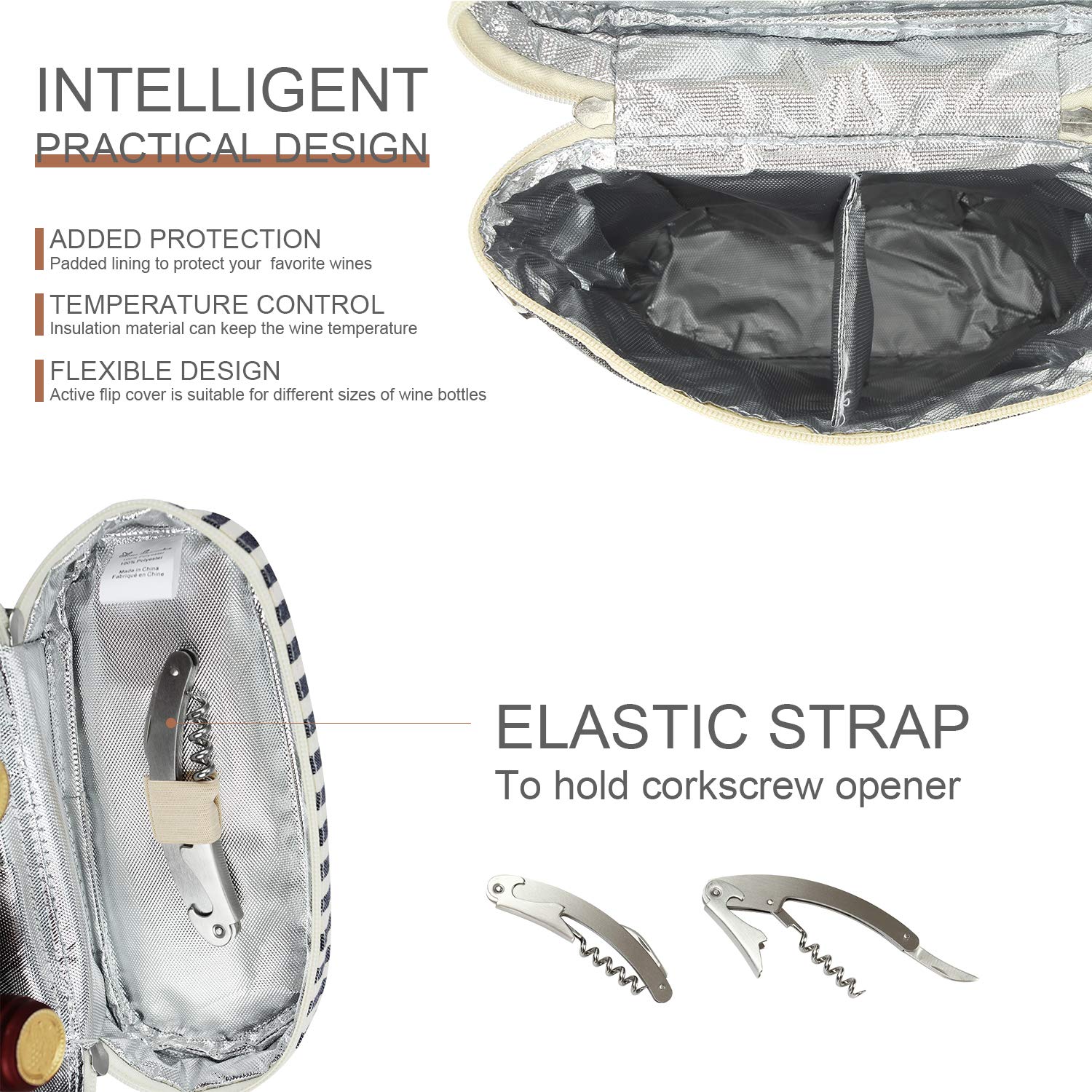 ZORMY built-in corkscrew with self-storing design for convenience.