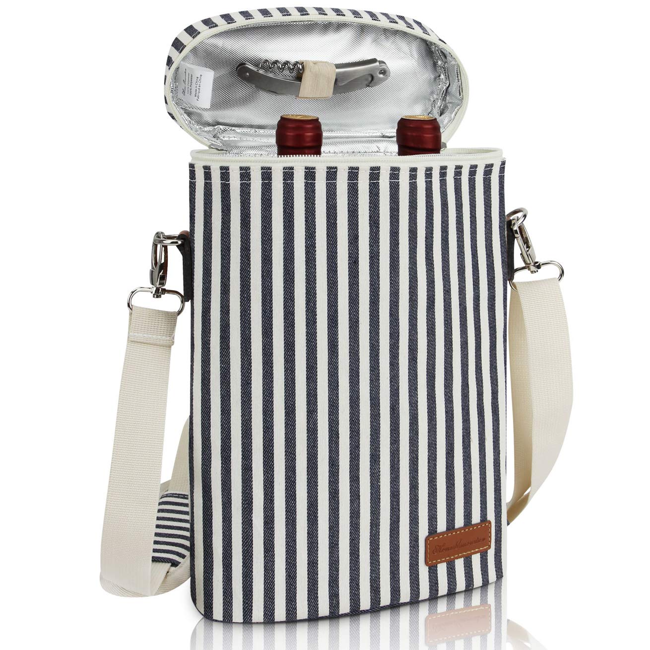 ZORMY two-bottle wine tote in dark blue keeps wine cool on the go.