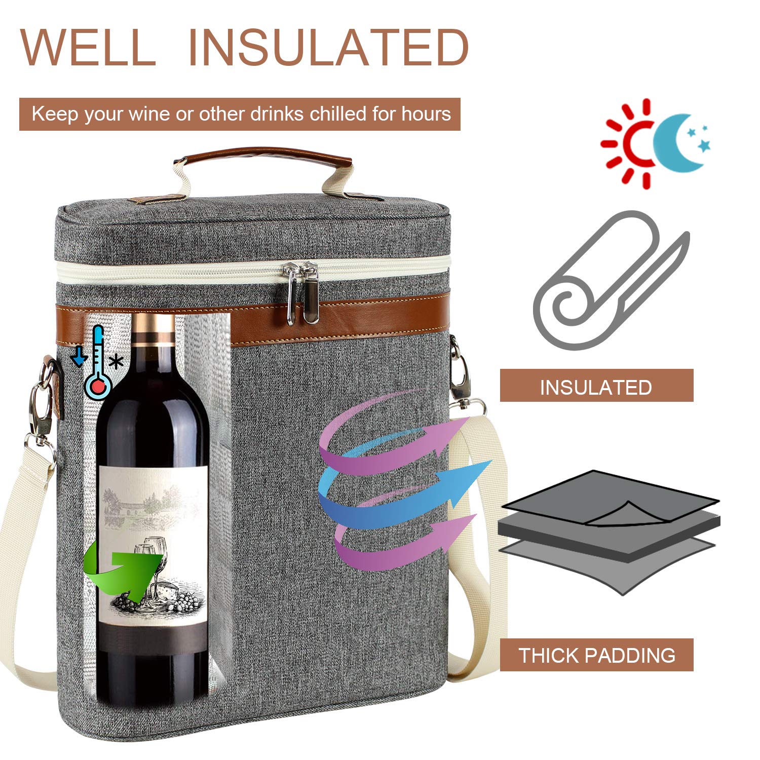 ZORMY wine tote interior is leak-resistant for easier cleanups.
