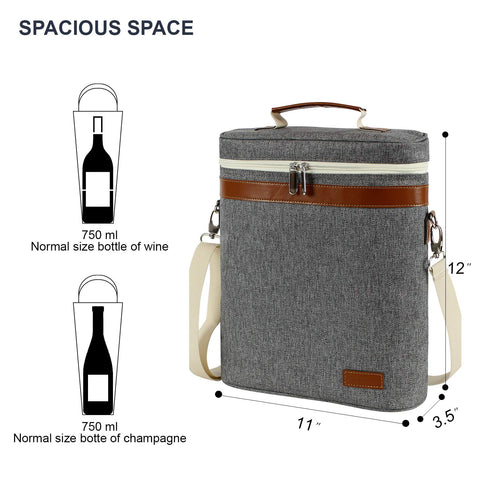 ZORMY wine tote with adjustable shoulder strap for hands-free transport.