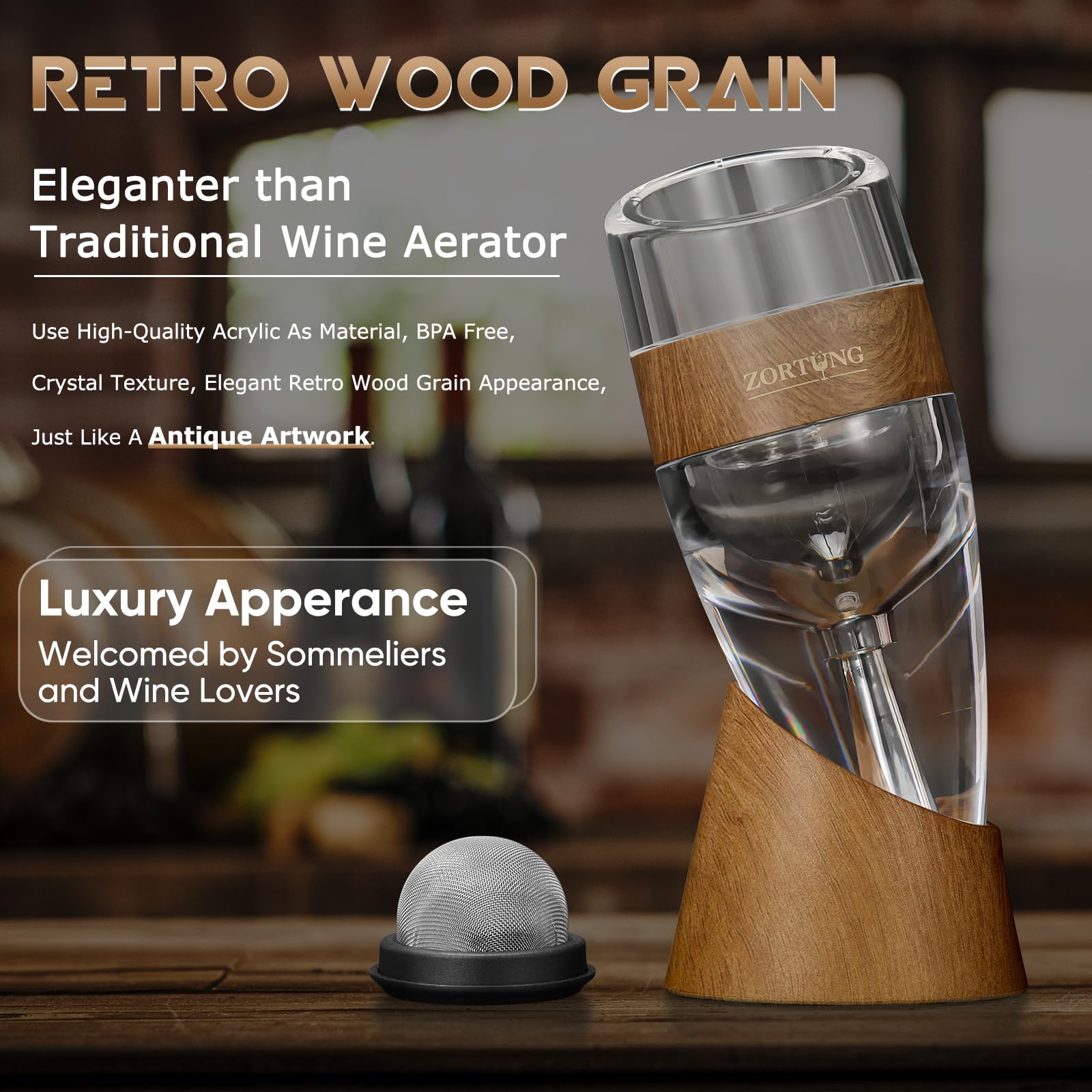 ZORTUNG travel pouch-equipped wine aerator for on-the-go use