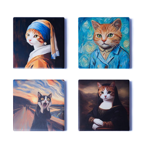 Zosiana Designs Gallery Cats coaster with whimsical art protecting surfaces