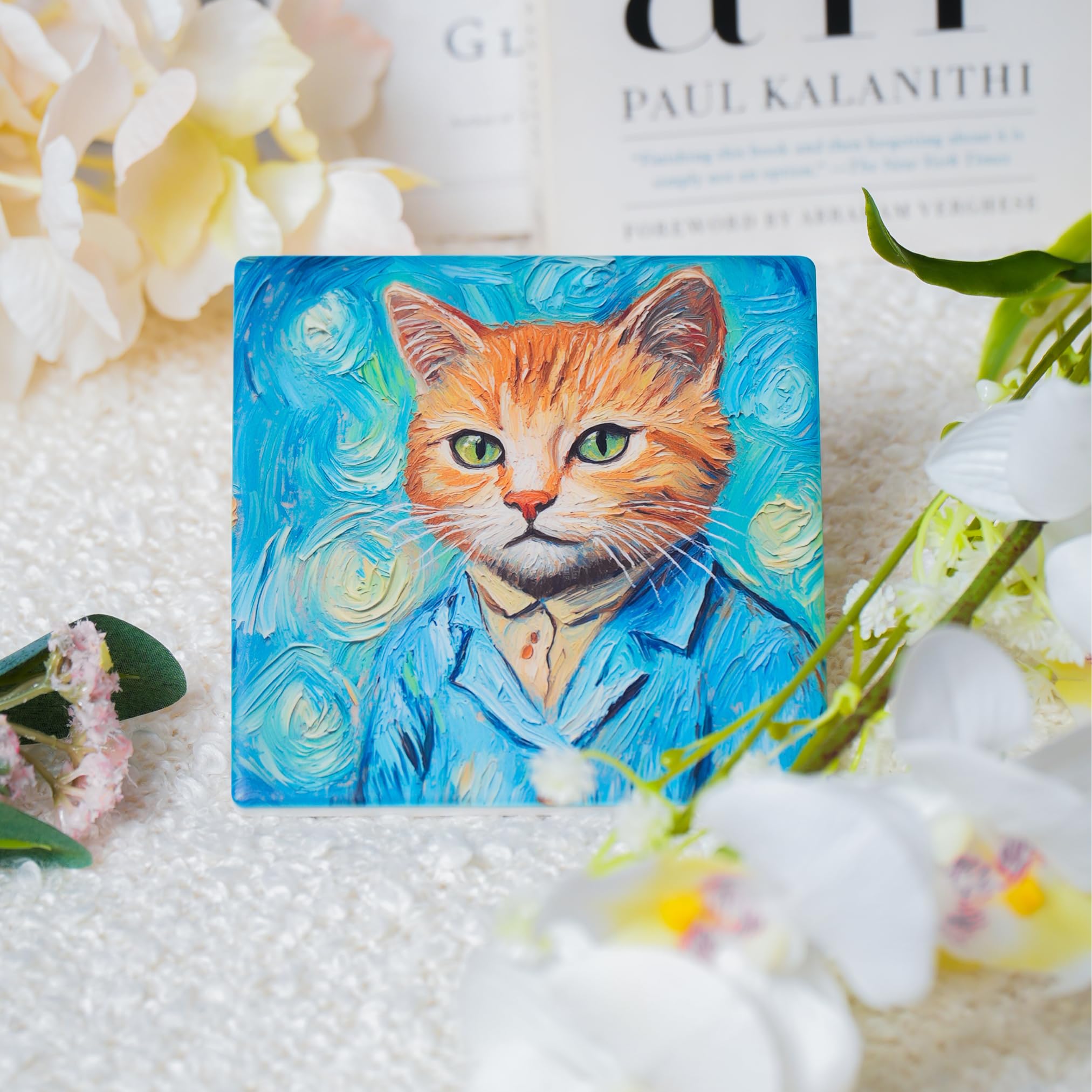 Zosiana Designs Gallery Cats ceramic coaster featuring vibrant art for coffee tables