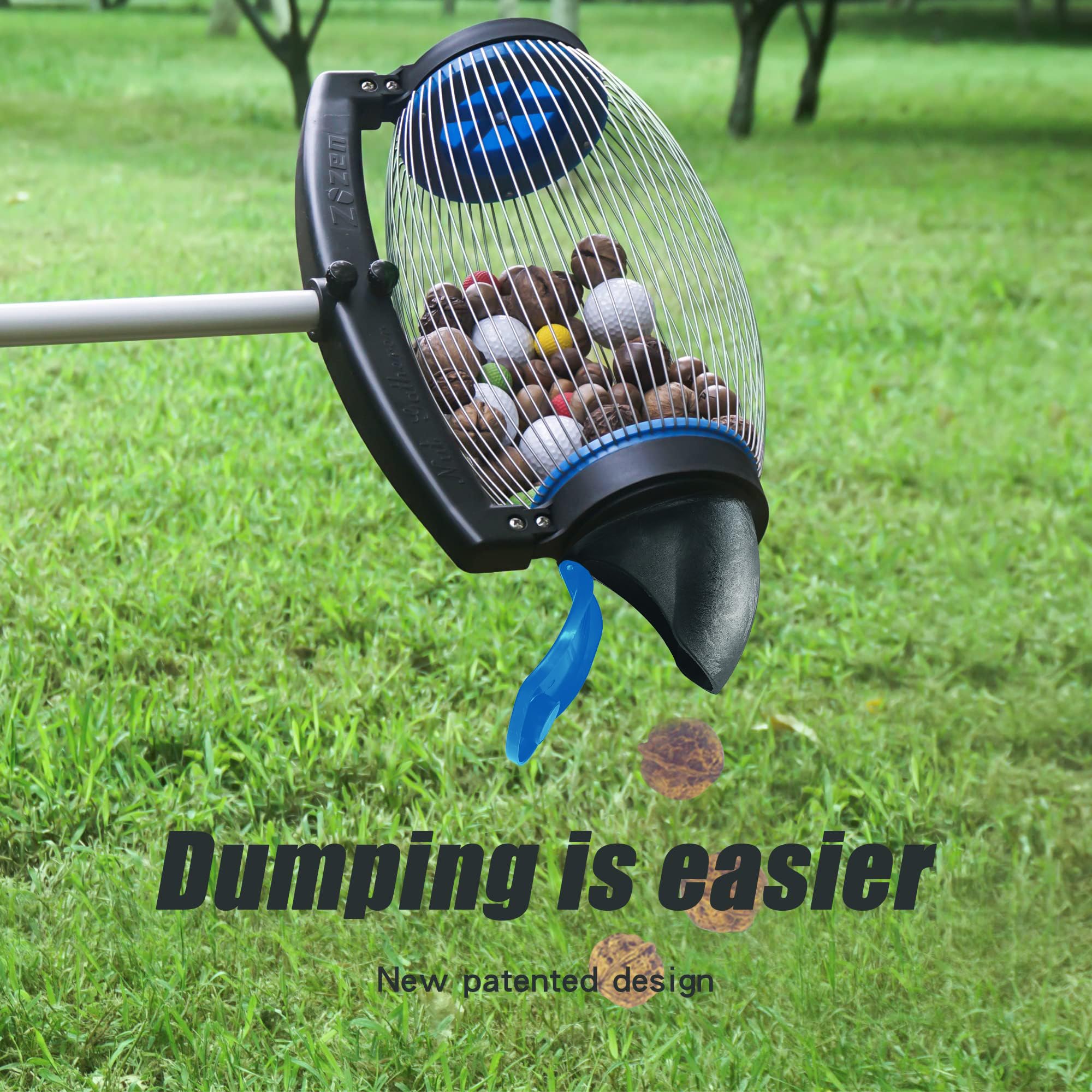 Zozen Nut Gatherer Roller widened basket supports smooth scrolling and safe collection