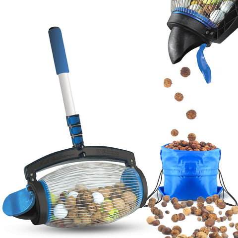 Zozen Nut Gatherer Roller side view shows quick standing pickup for nuts