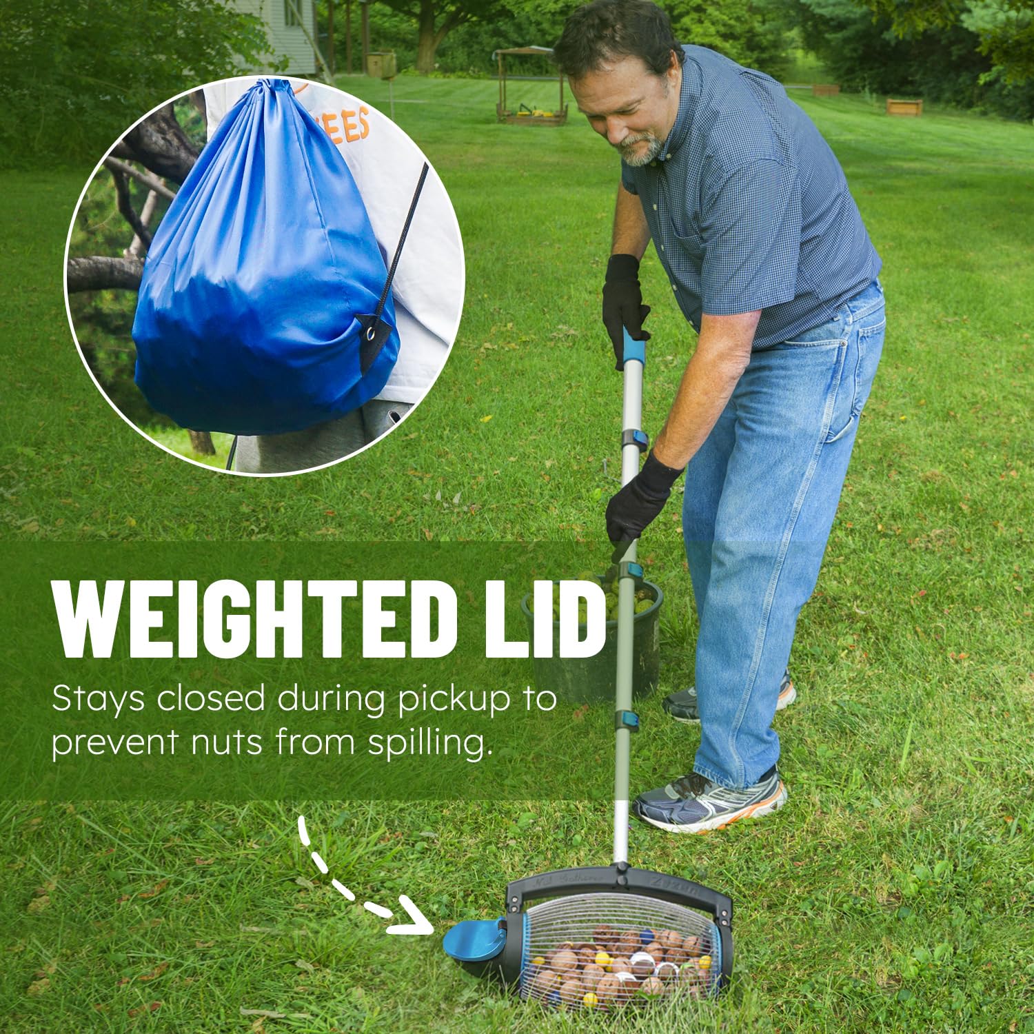 Zozen Nut Gatherer Roller telescopic rod adjusts height for different statures