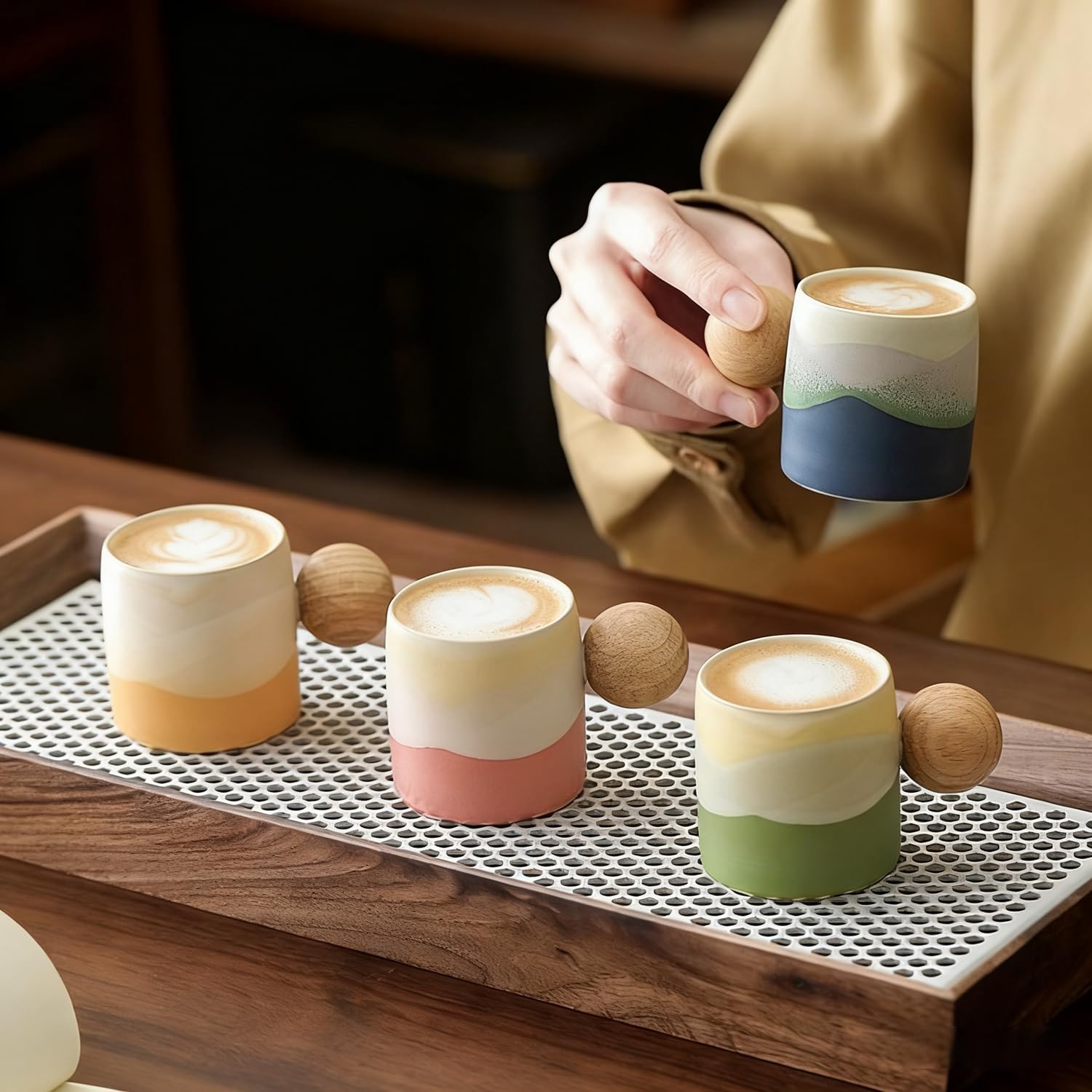 ZPGXLRZ wooden-handle espresso cups with heat-resistant grip