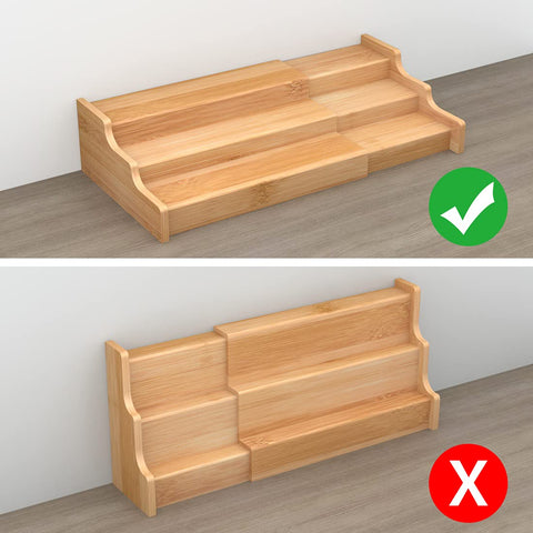 Zri Bamboo Spice Rack adjustable length demonstrates customizable cabinet fit for tight spaces