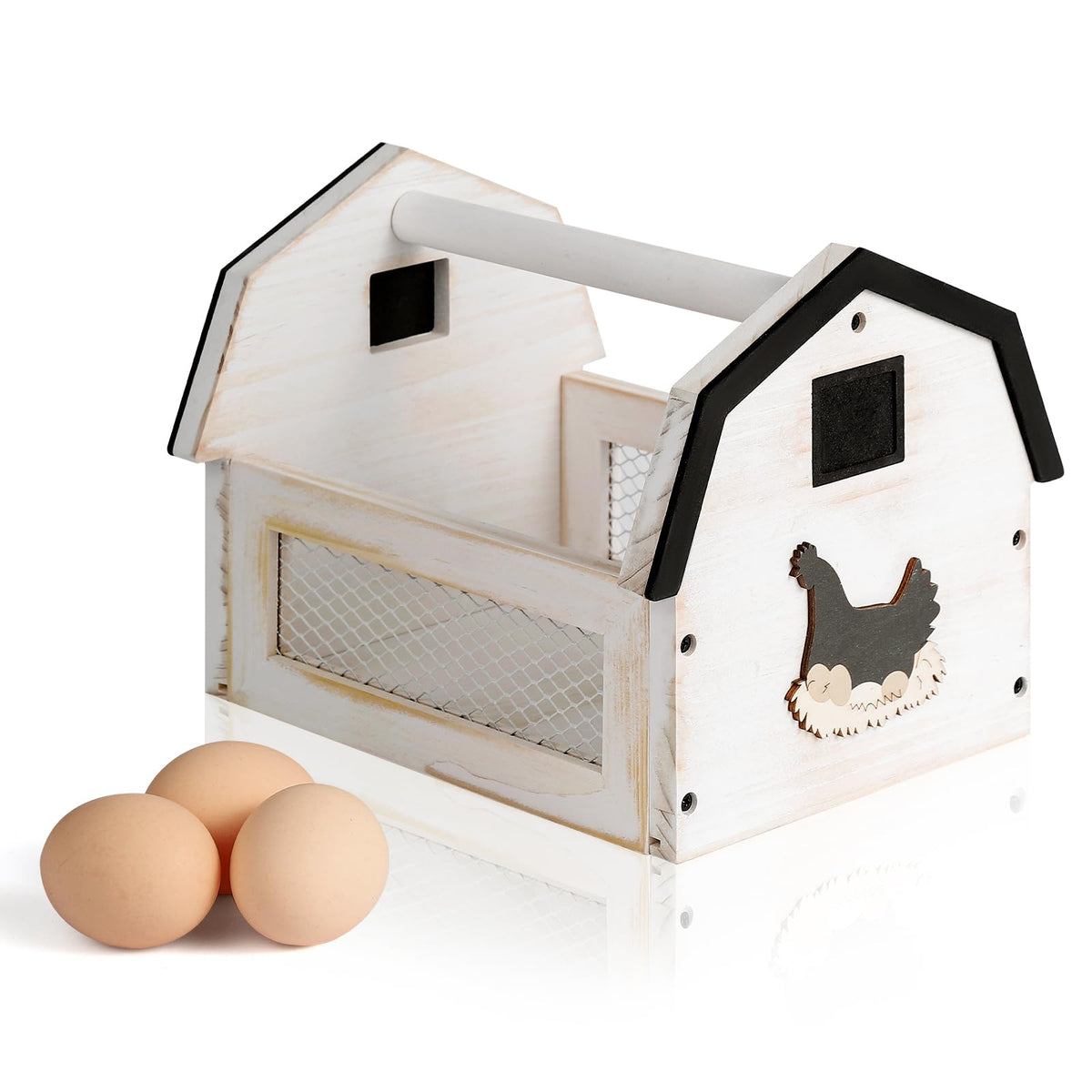 ZSHLXM egg basket with barn design enhances farmhouse kitchen decor and holds eggs neatly.