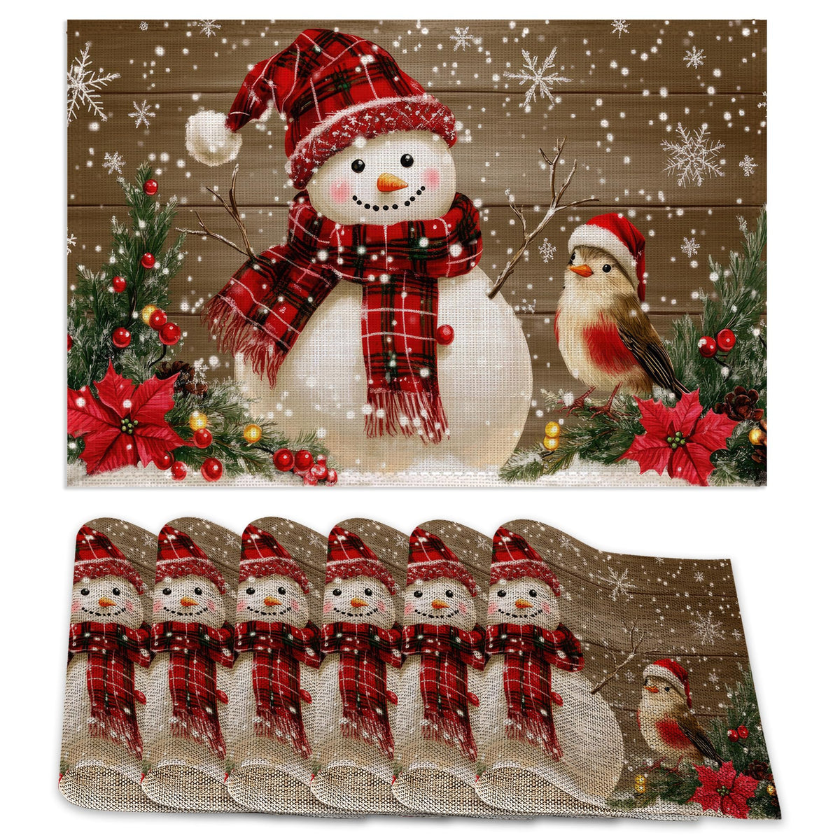 ZTHLL Snowman Snowflakes placemats set on table for festive protection.