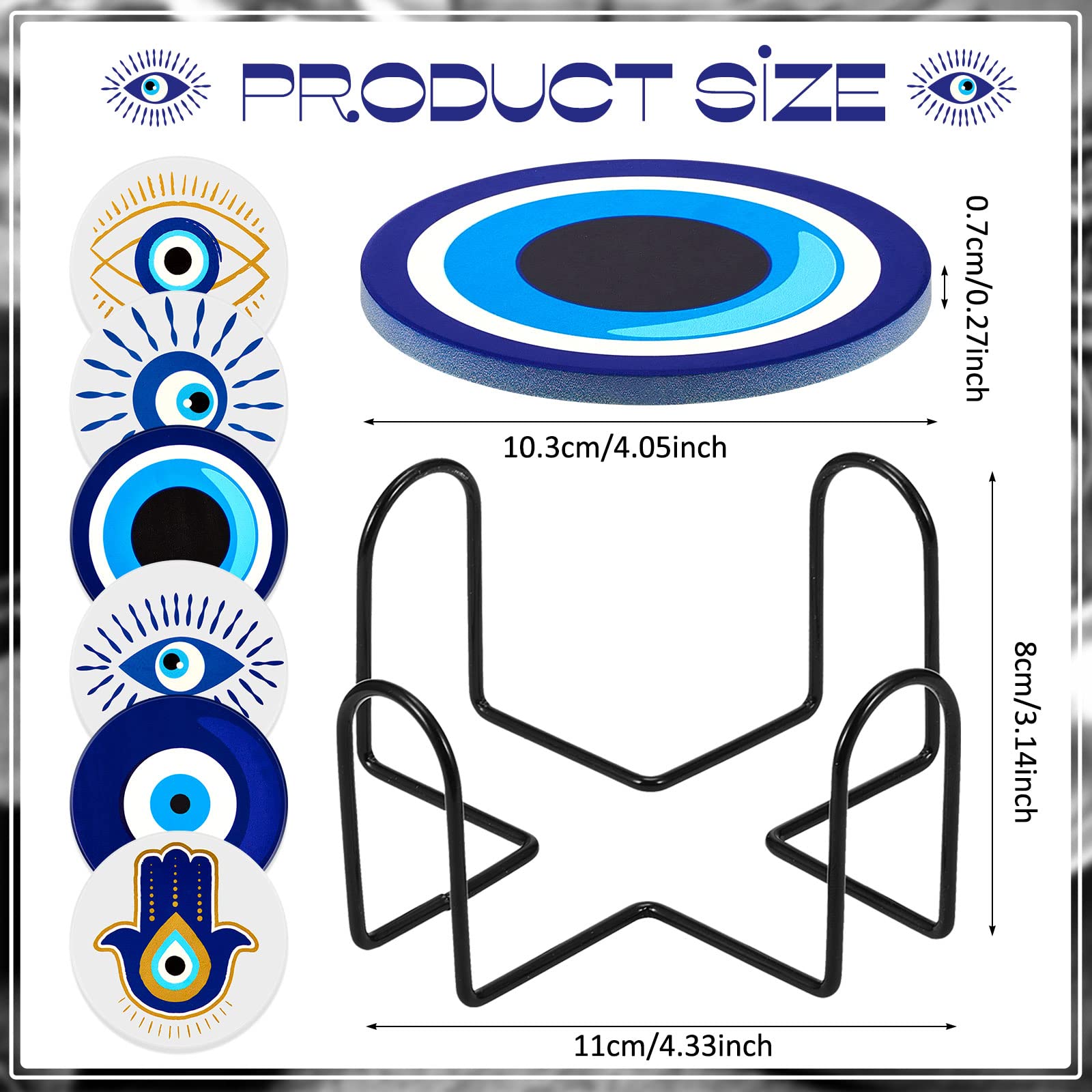 Zubebe blue-gold ceramic coaster close-up highlights vibrant decorative design.
