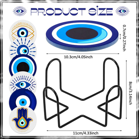 Zubebe blue-gold ceramic coaster close-up highlights vibrant decorative design.