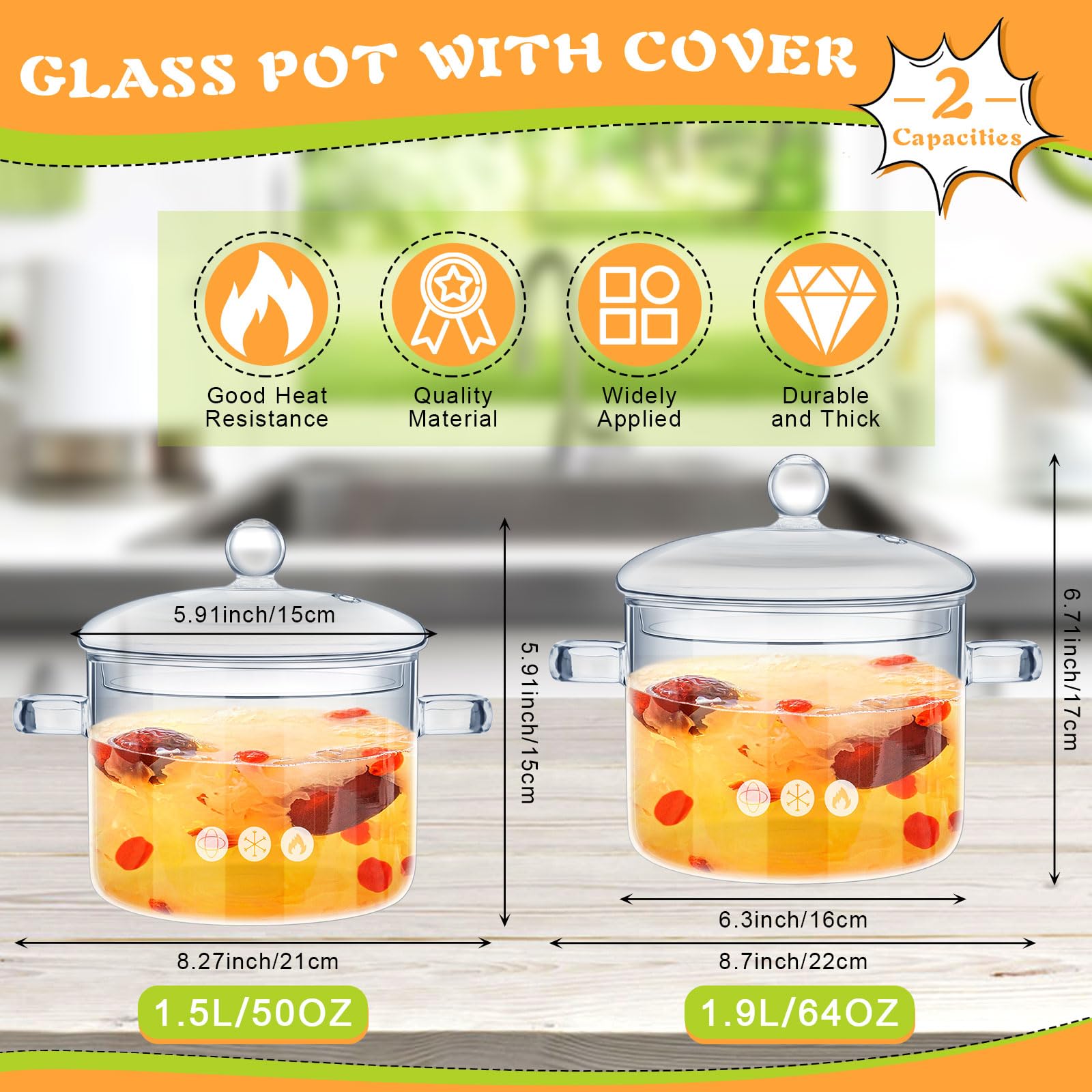 Zubebe 1.9L glass pot with cover, perfect for milk-based recipes