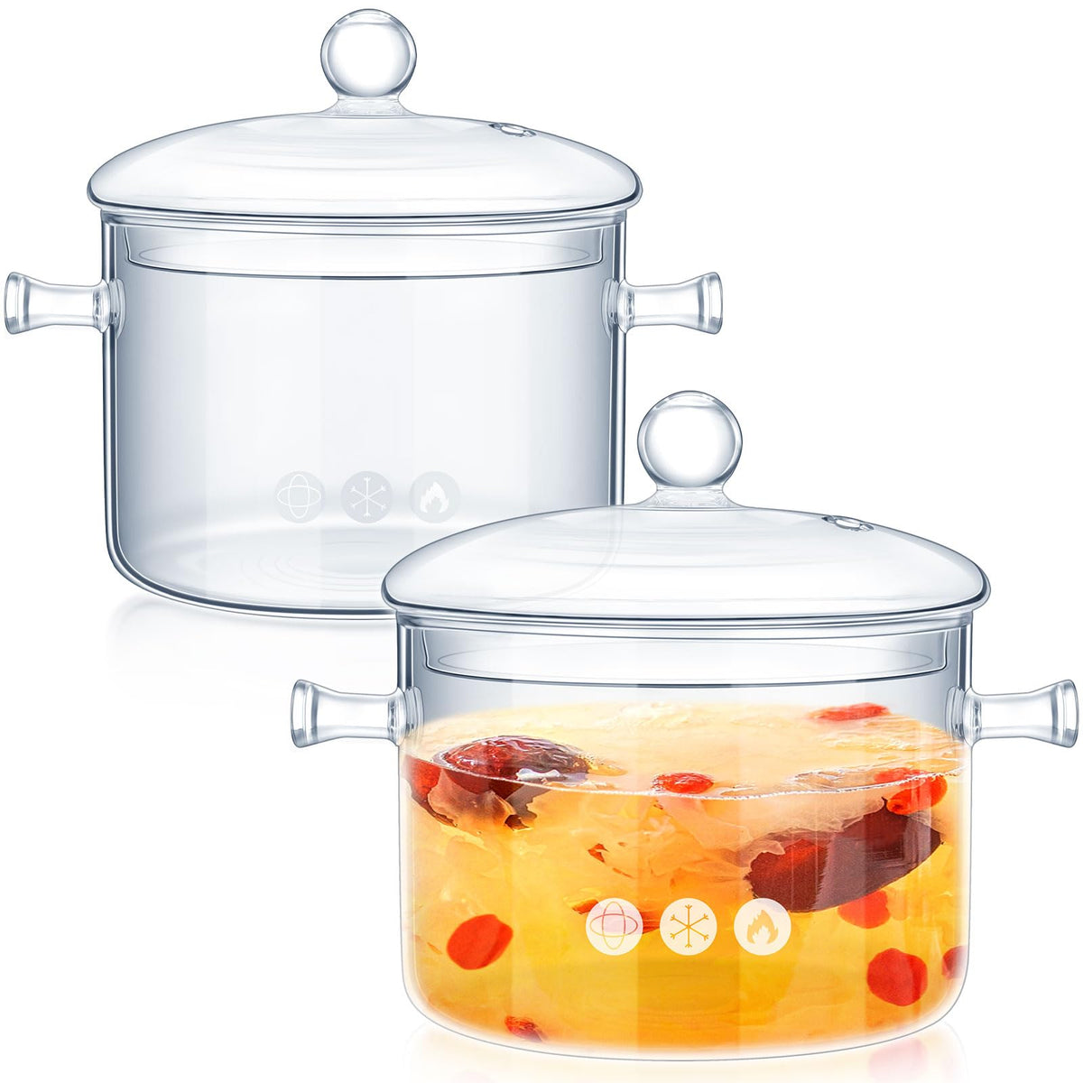 Zubebe glass pot 1500ml with cover for everyday cooking and easy storage.