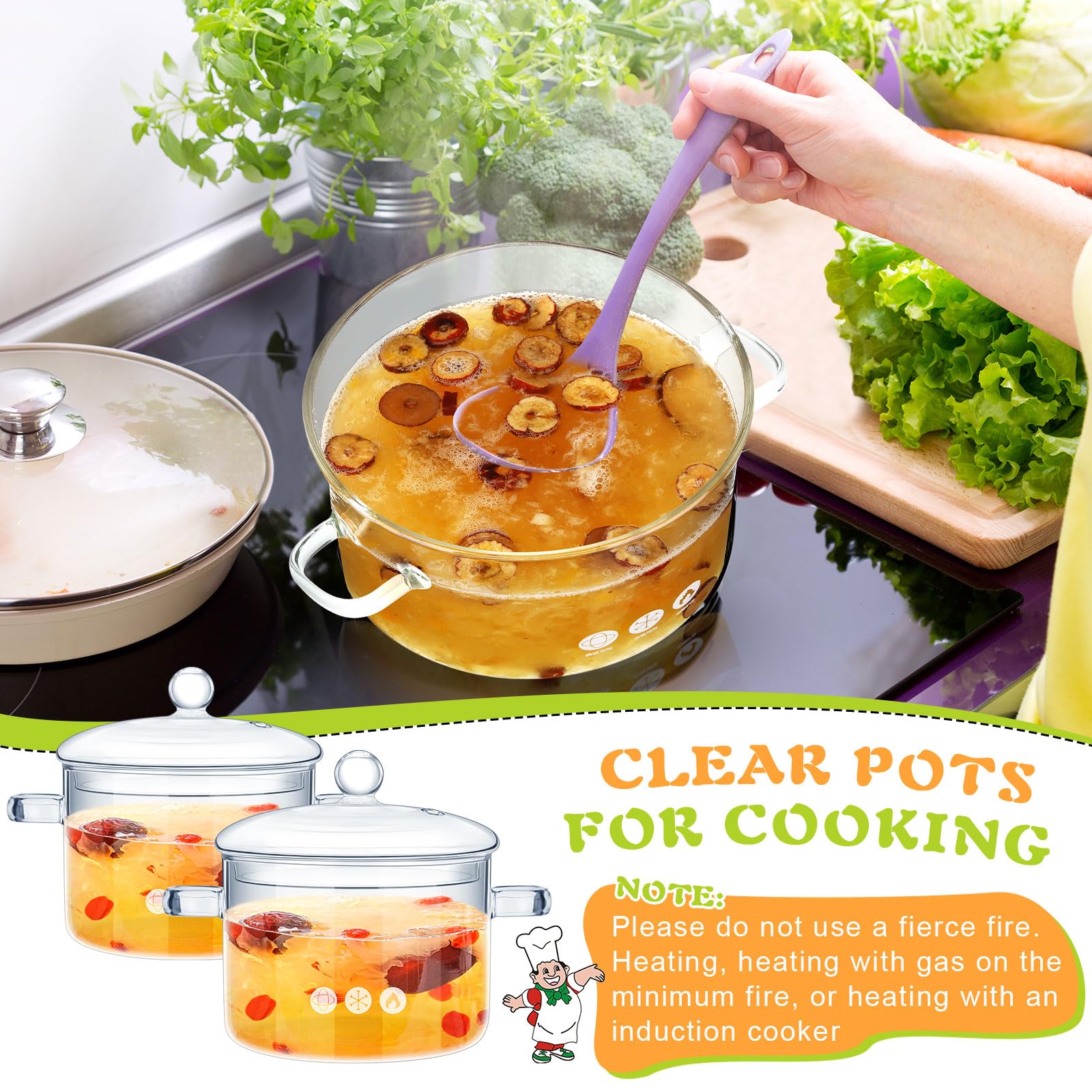 Zubebe glass pots with lids help contain flavors during simmering