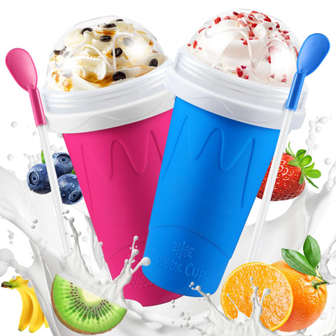 ZUGM Magic Squeeze Slushy Cups dual blue and pink set for quick homemade slushies at home.