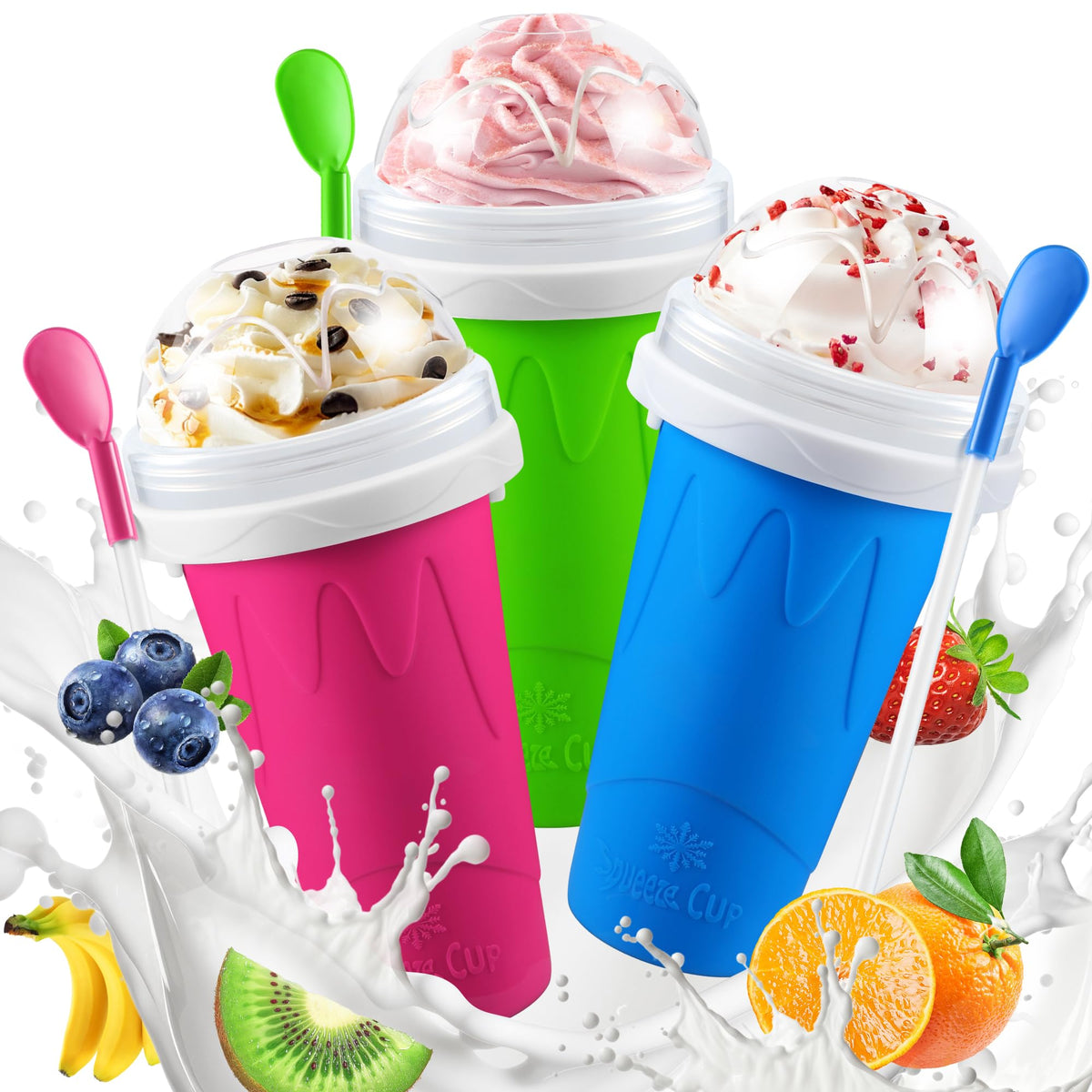 ZUGM three pack Magic Squeeze Slushy Cups for quick cold treats at home