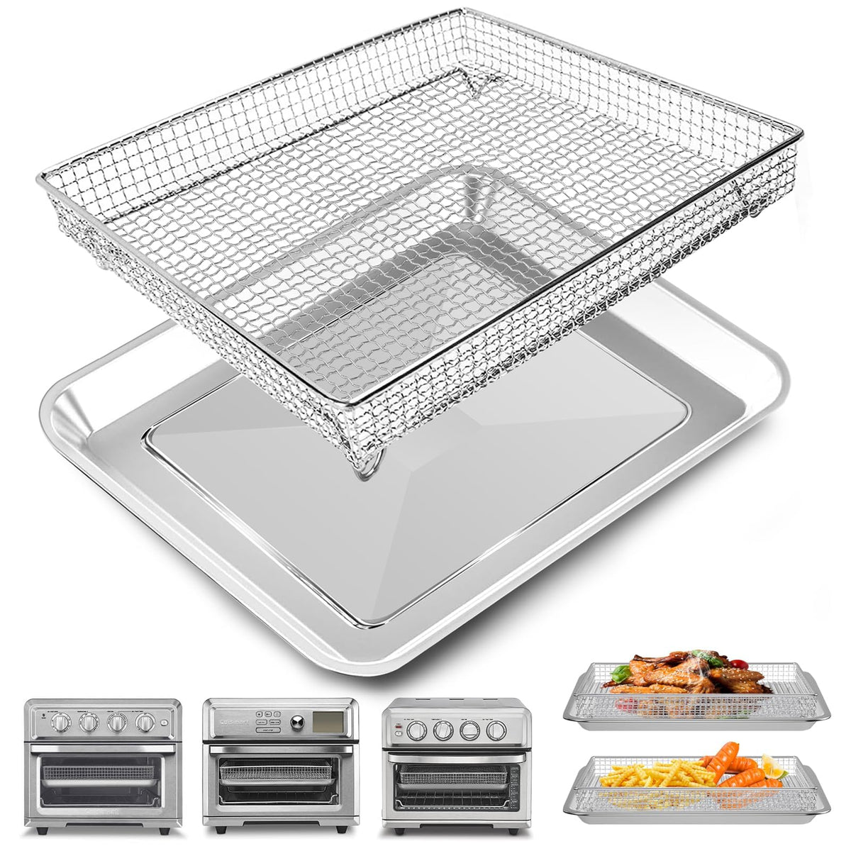 ZuKaYeHome air fryer basket close-up showing durable stainless steel for even cooking.