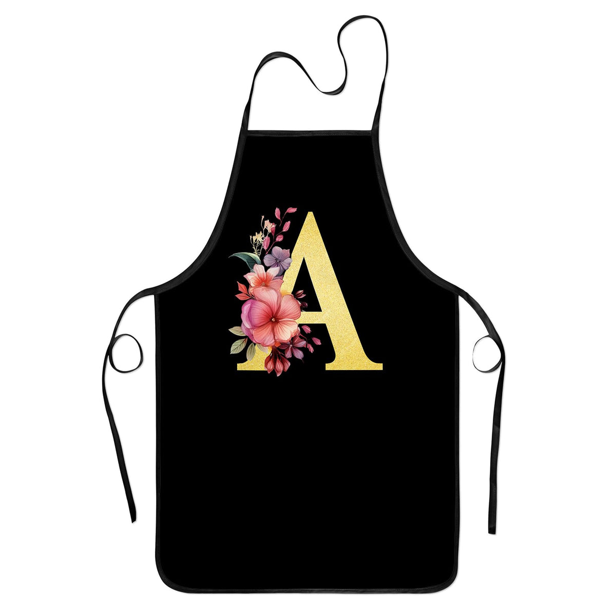 Zukmvuh floral monogram apron for women in black, ideal for stylish cooking.