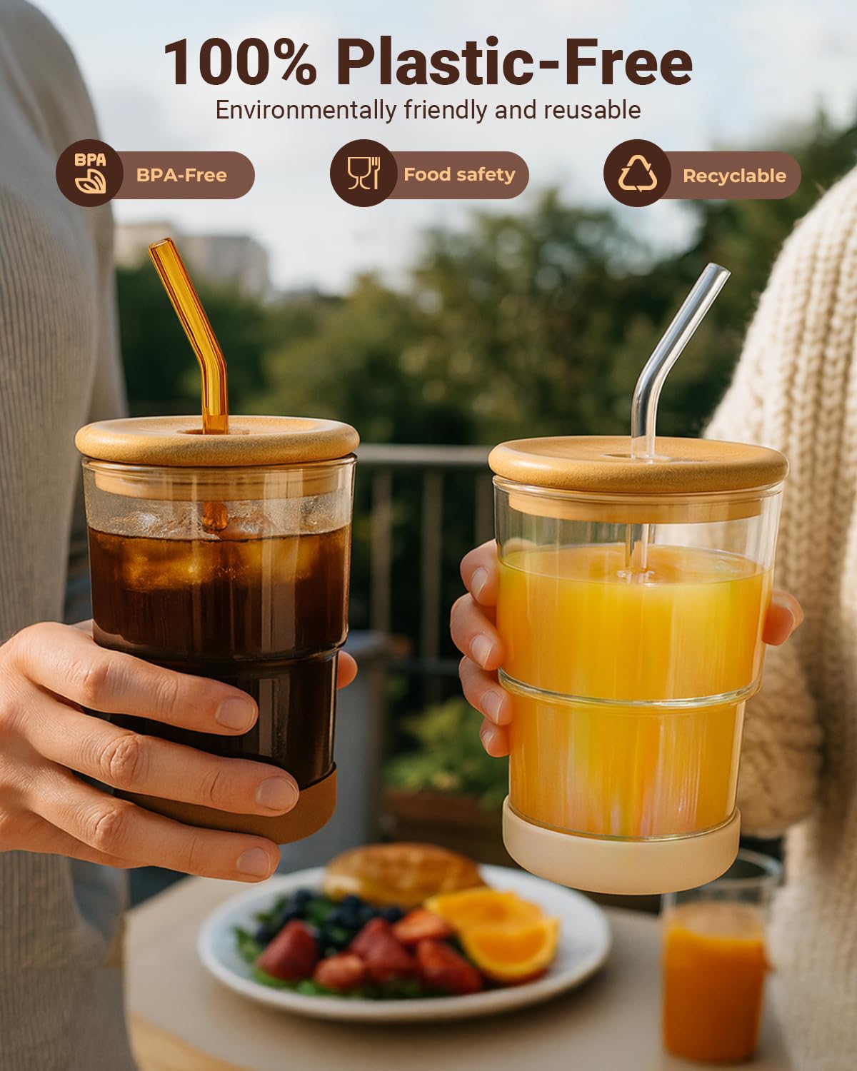Zukro 13oz glass cup with wide mouth for easy pouring and cleaning