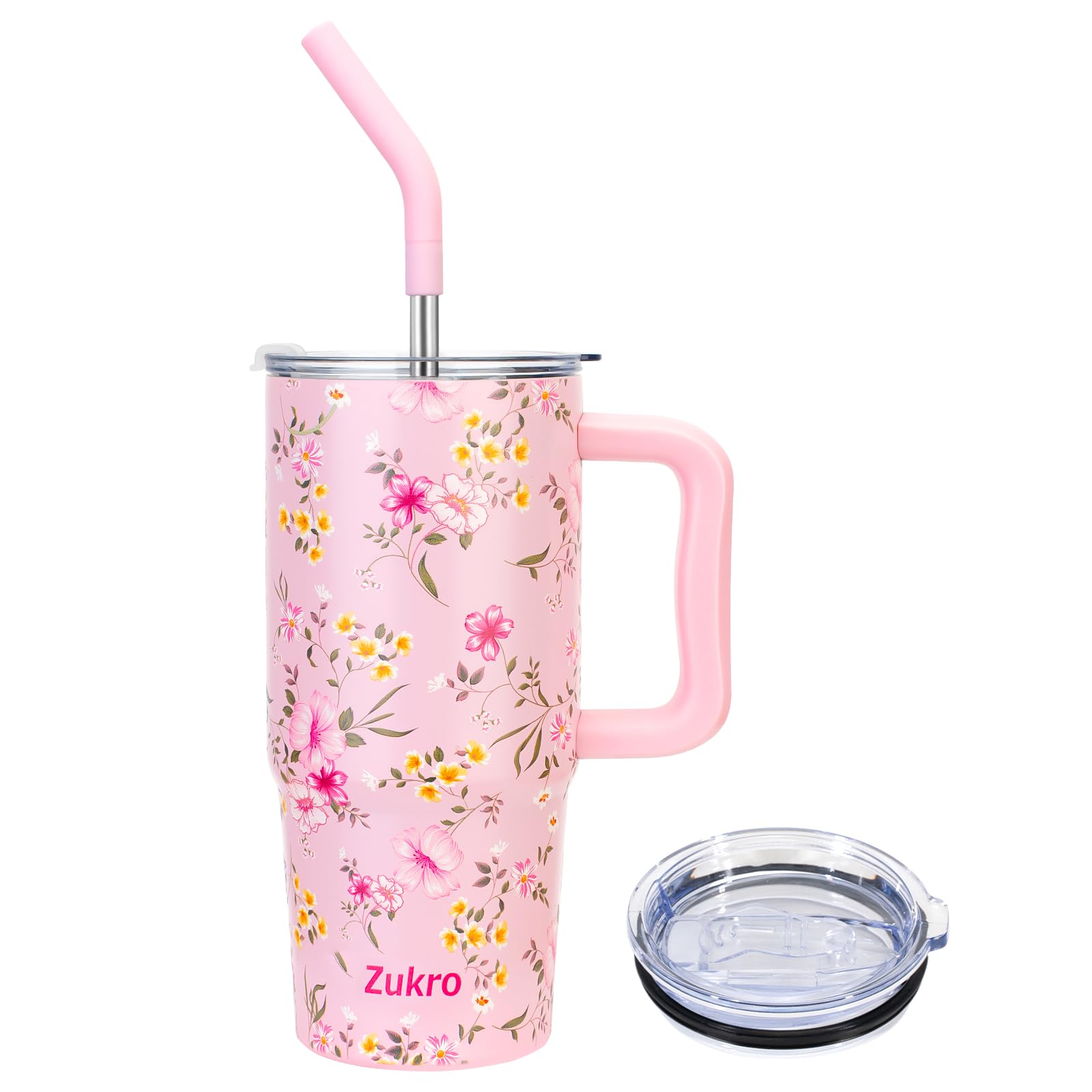 Zukro 24 oz tumbler with handle and straw keeps beverages at the optimal temperature.