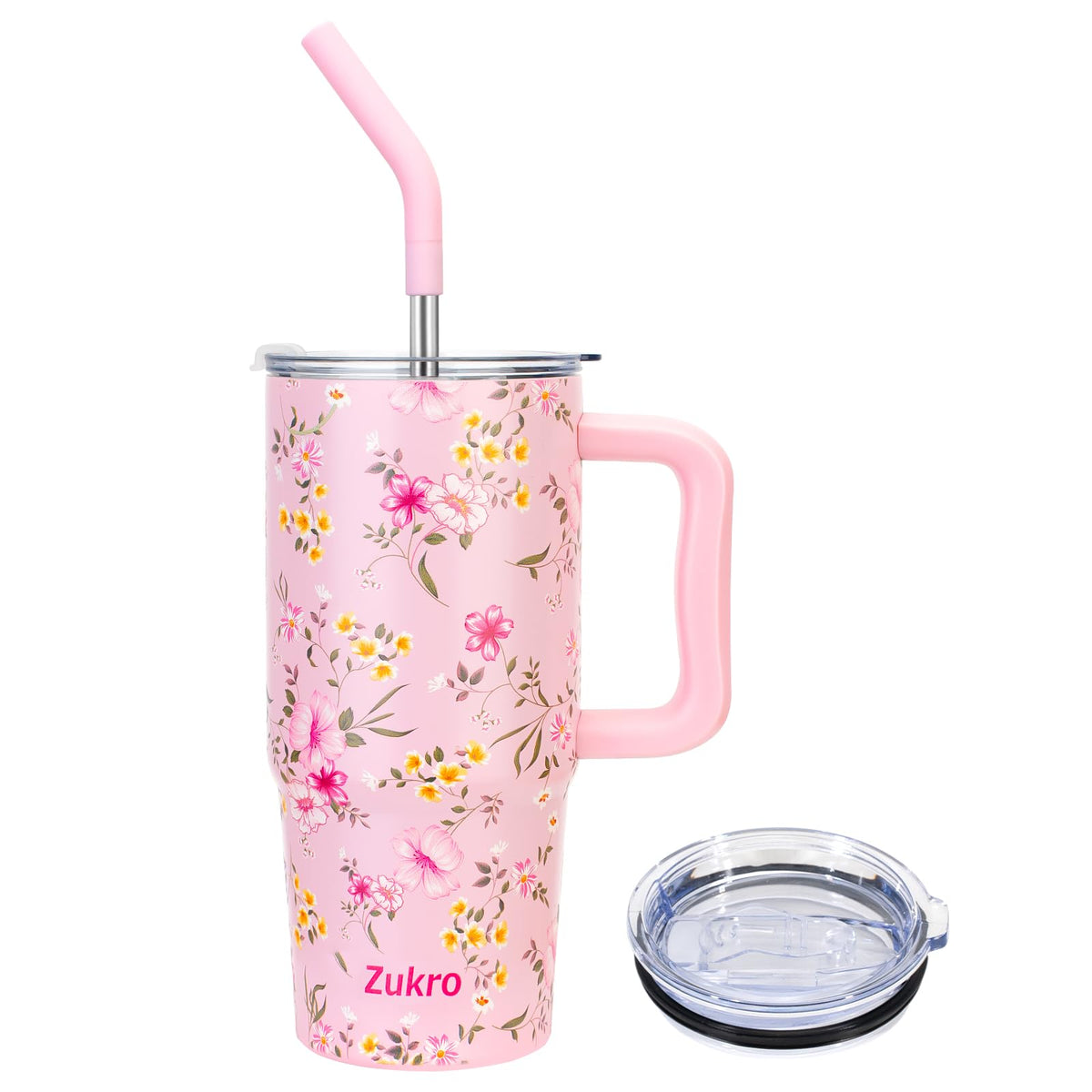 Zukro 24 oz tumbler with handle and straw keeps beverages at the optimal temperature.