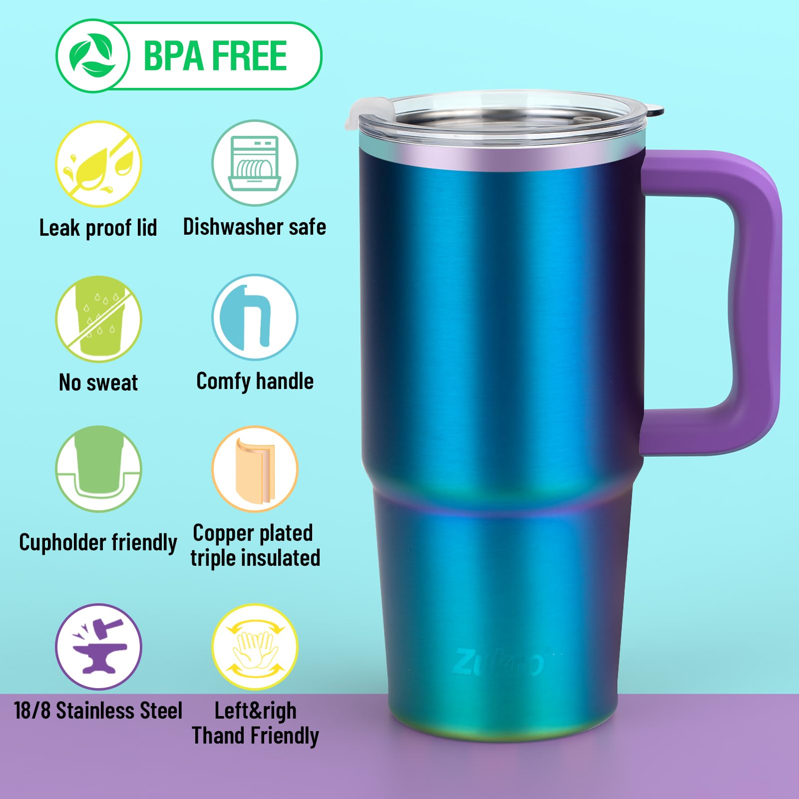 Zukro leak-proof slider lid allows easy sipping and quick cleaning.