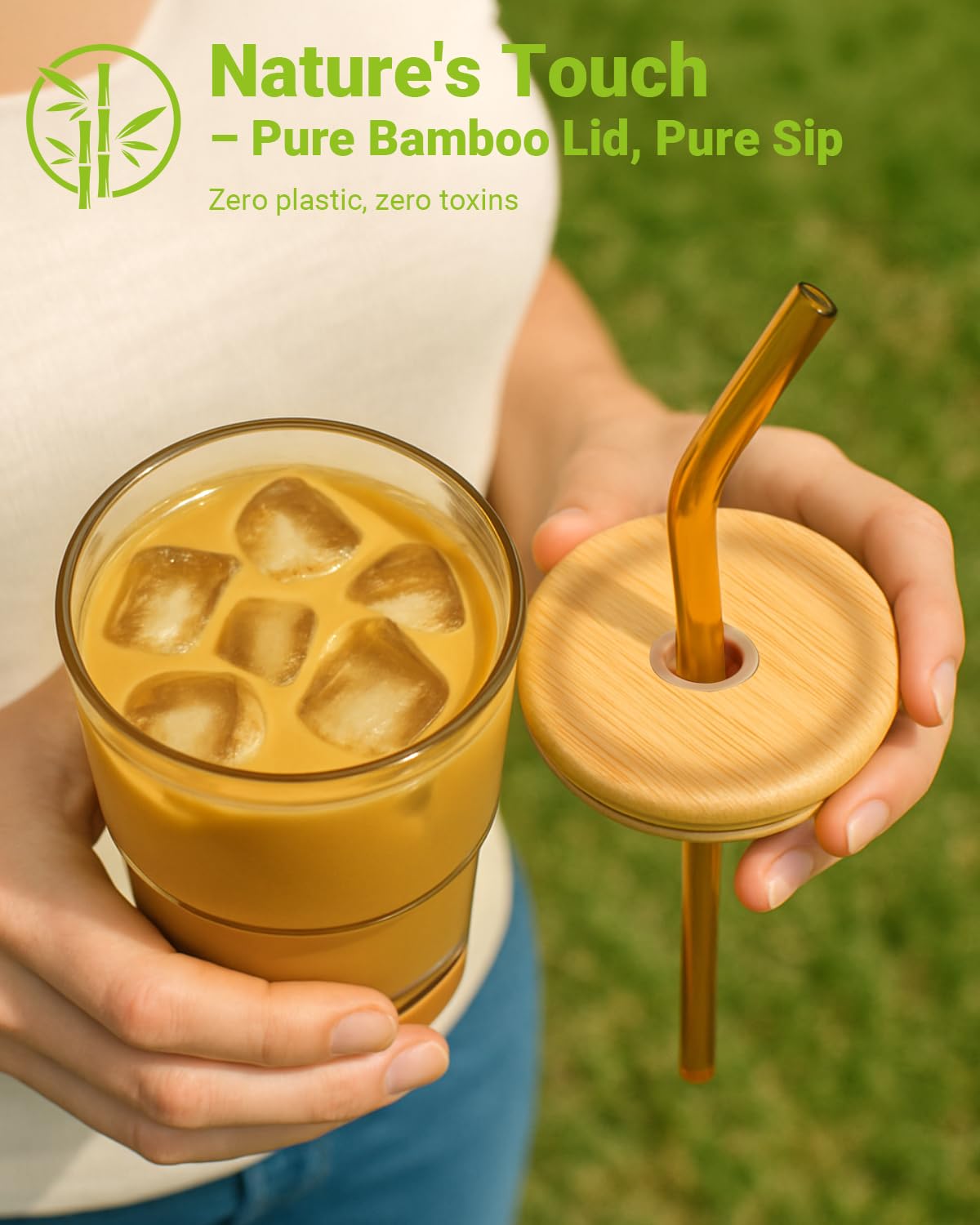Zukro wide-mouth glass cup for easy pouring and cleaning.