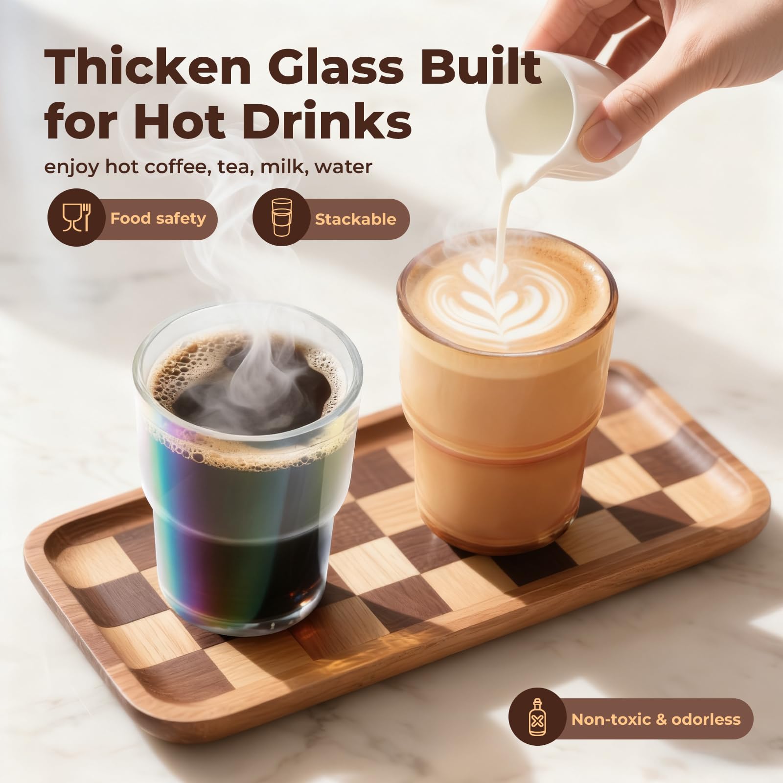 Zukro glass coffee cup wide mouth for easy filling and cleaning