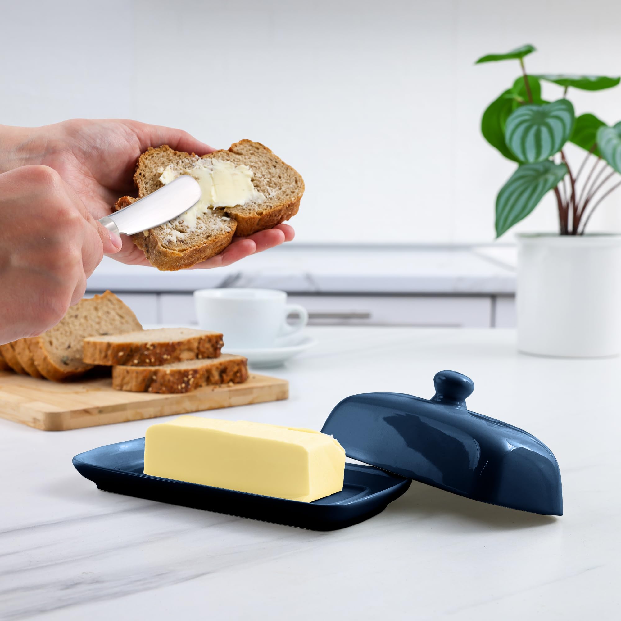 Zulay Butter Dish is microwave-safe porcelain for hot or cold butter.
