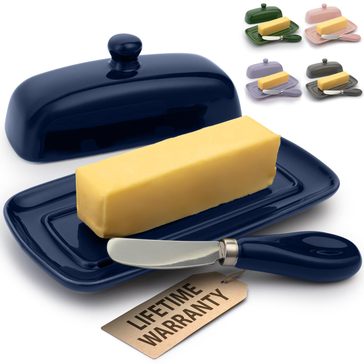 Zulay Butter Dish porcelain white on countertop keeps butter ready for toast.