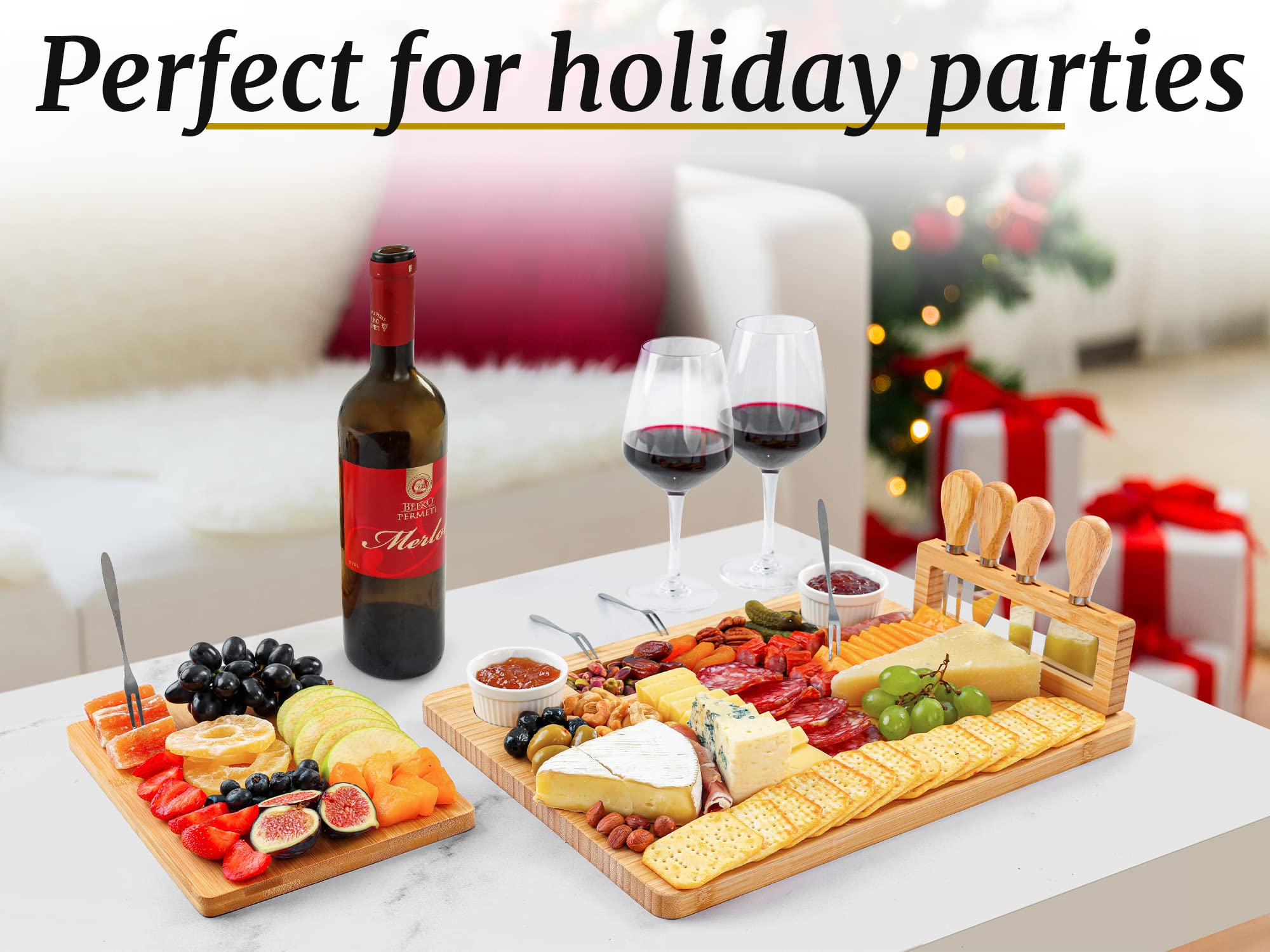 Zulay Charcuterie Board Large with accessories ready for effortless serving.