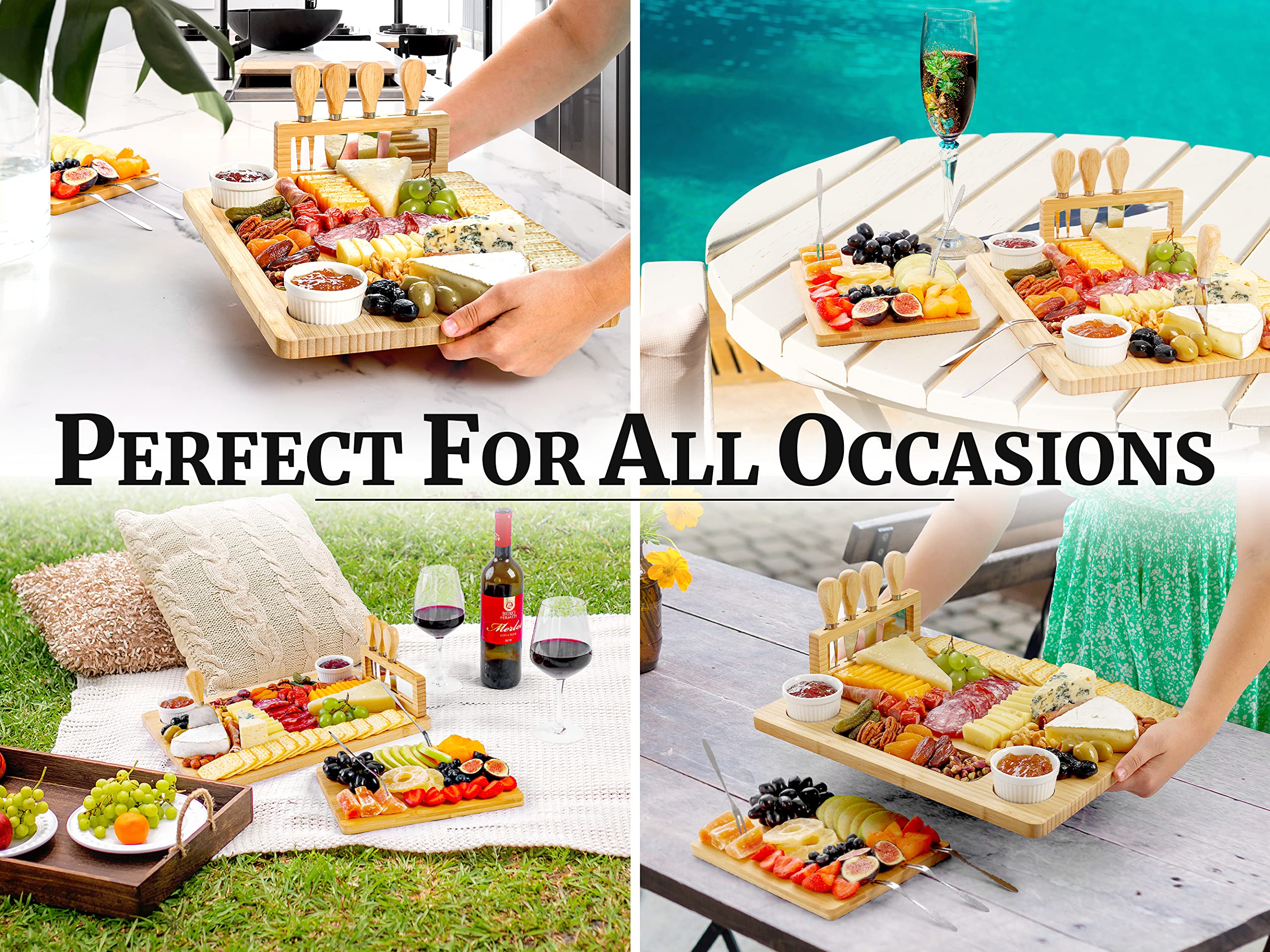 Zulay Charcuterie Board Large bamboo finish resists stains and odors.