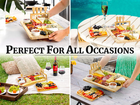 Zulay Charcuterie Board Large bamboo finish resists stains and odors.